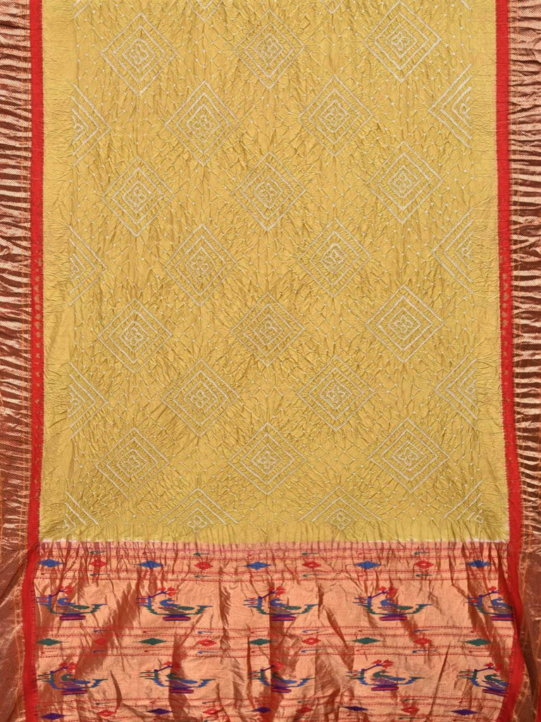 Mustard Bandhani Paithani Silk Handloom Saree with Pallu Design bn0281