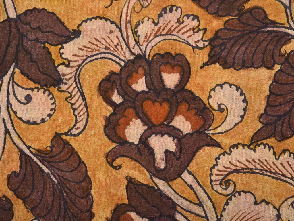Mustard Kalamkari Hand Painted Cotton Handloom Saree with All Over Exotic Flowers Design kl0088
