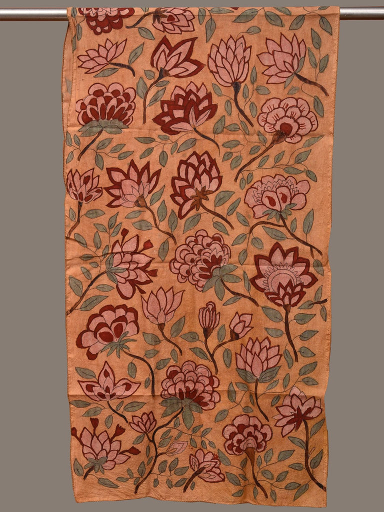 Mustard Kalamkari Hand Painted Sico Stole with Floral Design ds3149