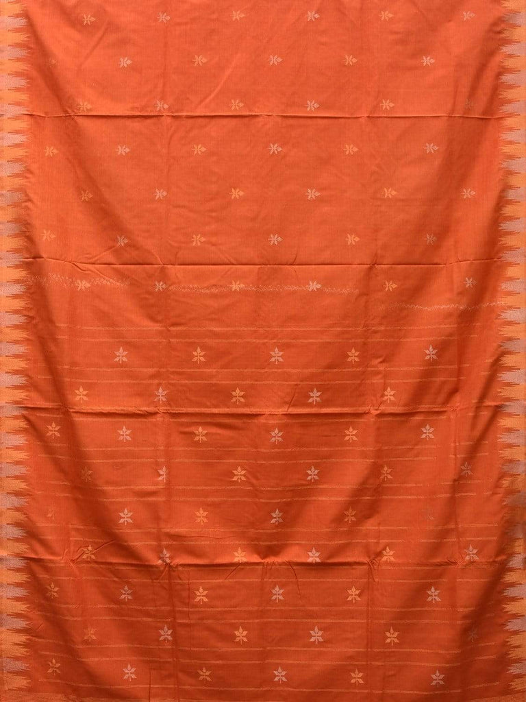 Mustard Khadi Cotton Handloom Saree with Temple Border and Buta Design kh0519