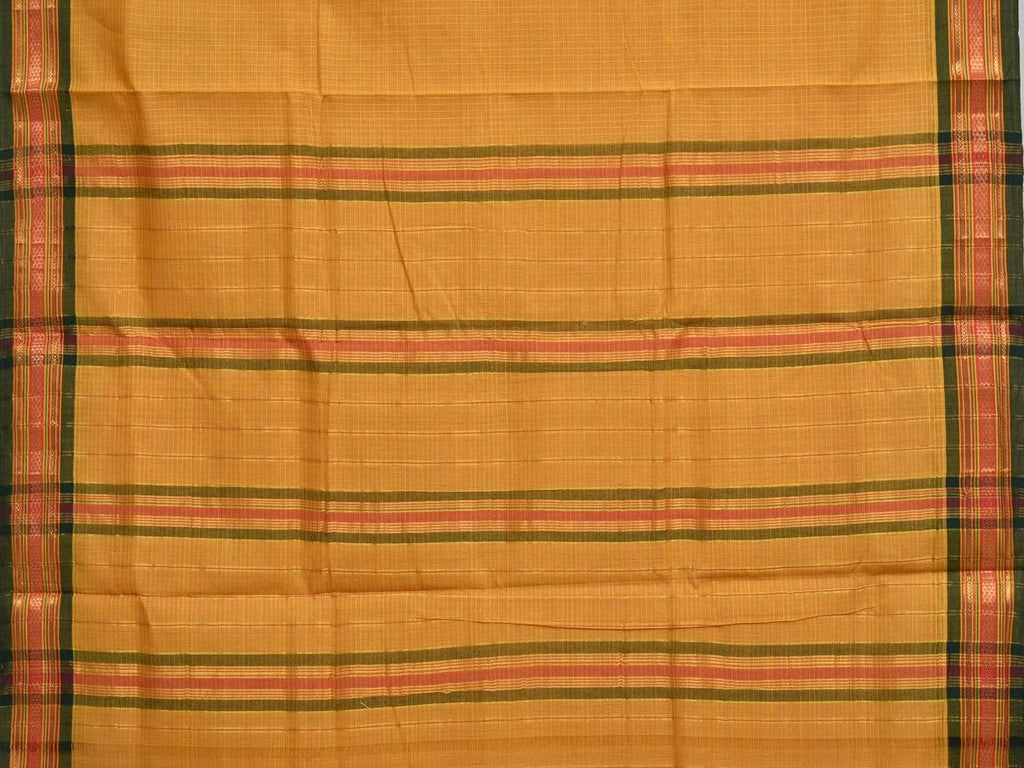 Mustard Narayanpet Cotton Handloom Saree with Checks and Border Design No Blouse np0244