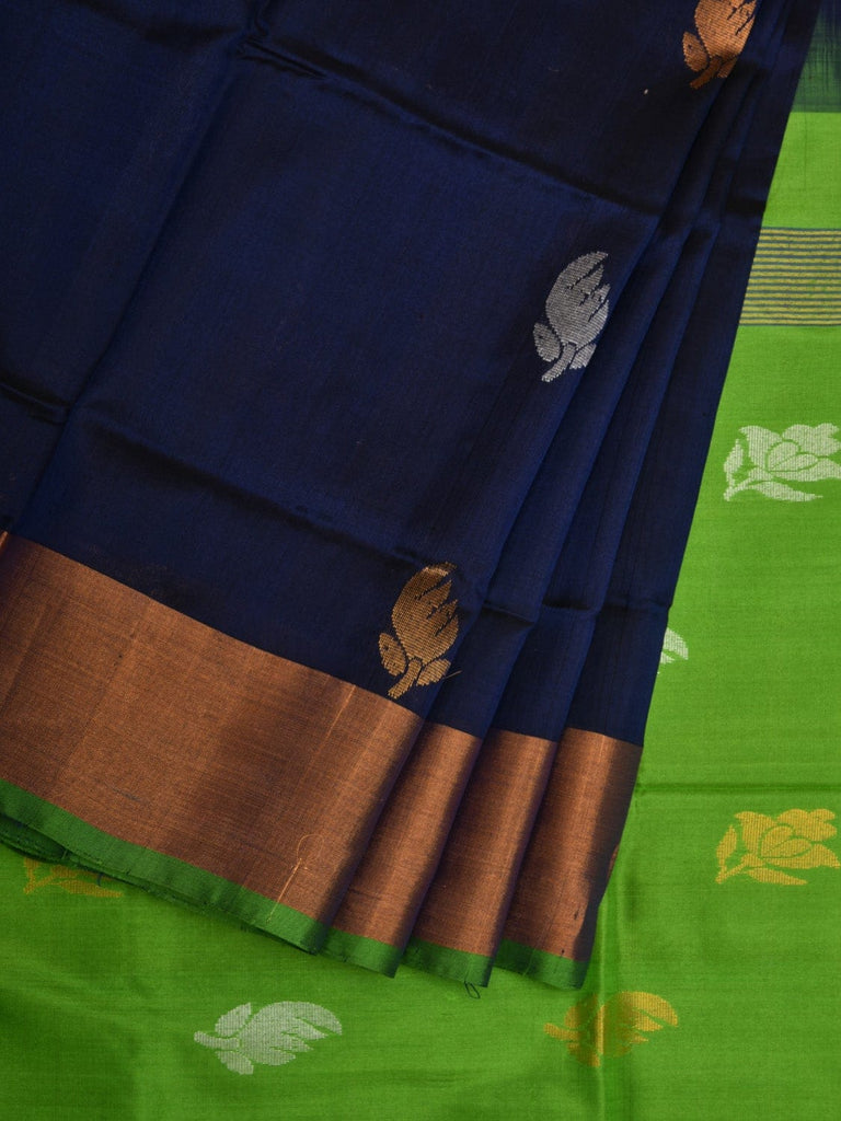 Navy and Green Uppada Silk Handloom Saree with Body Buta Design u1830