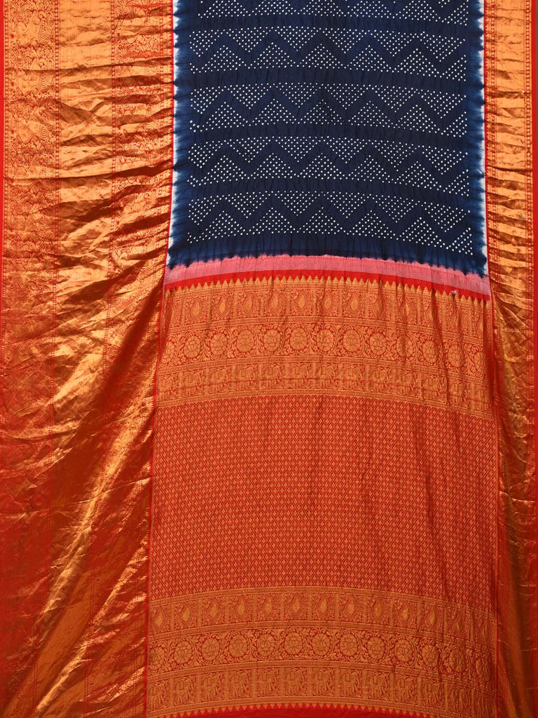 Navy Bandhani Kanchipuram Silk Handloom Saree with Zig-Zag and Border Design bn0455