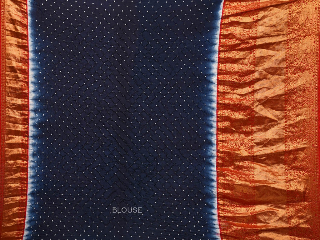 Navy Bandhani Kanchipuram Silk Handloom Saree with Zig-Zag and Border Design bn0455