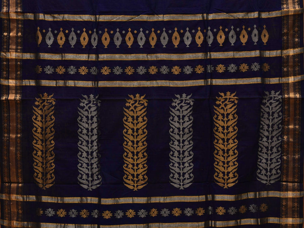 Navy Uppada Cotton Handloom Saree with Karpur Pallu Design u1844