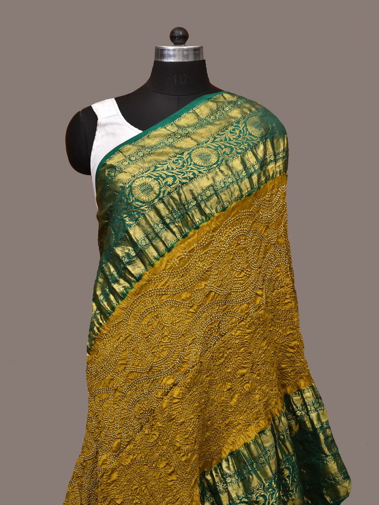 Olive and Green Bandhani Kanchipuram Silk Handloom Dupatta with Border Design ds3183