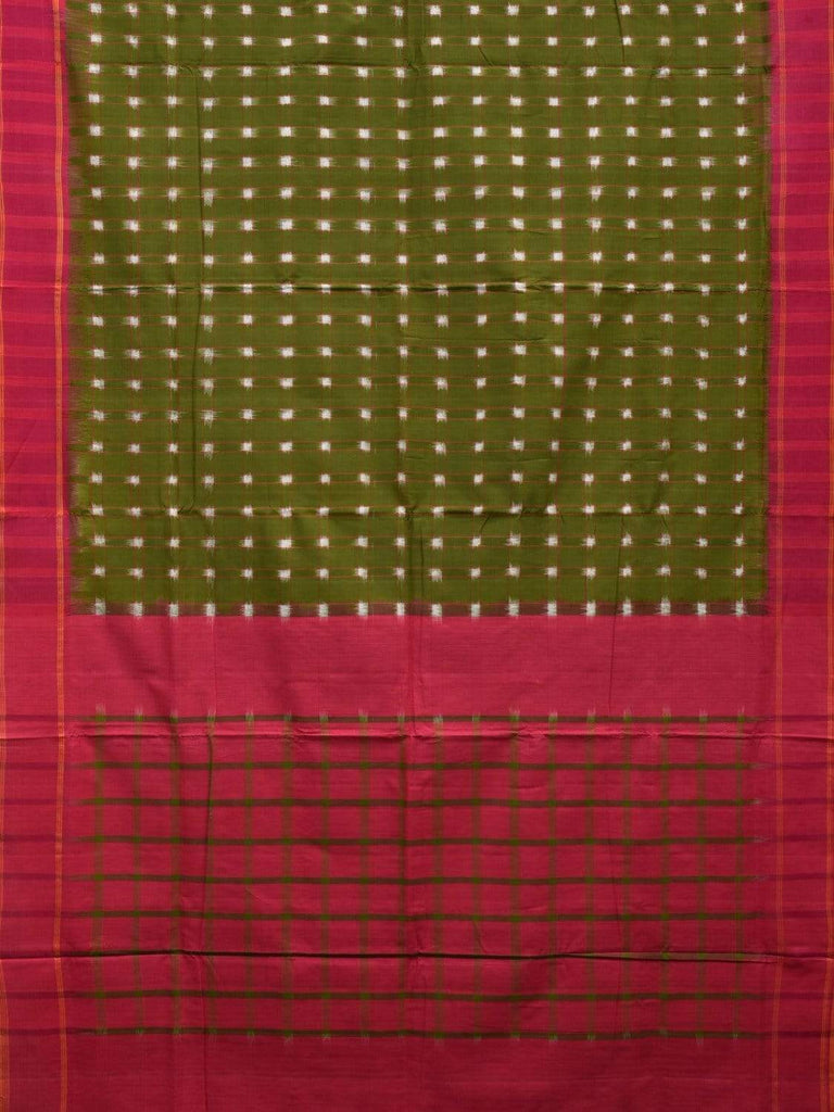 Olive and Pink Pochampally Ikat Cotton Handloom Saree with Checks Design i0600