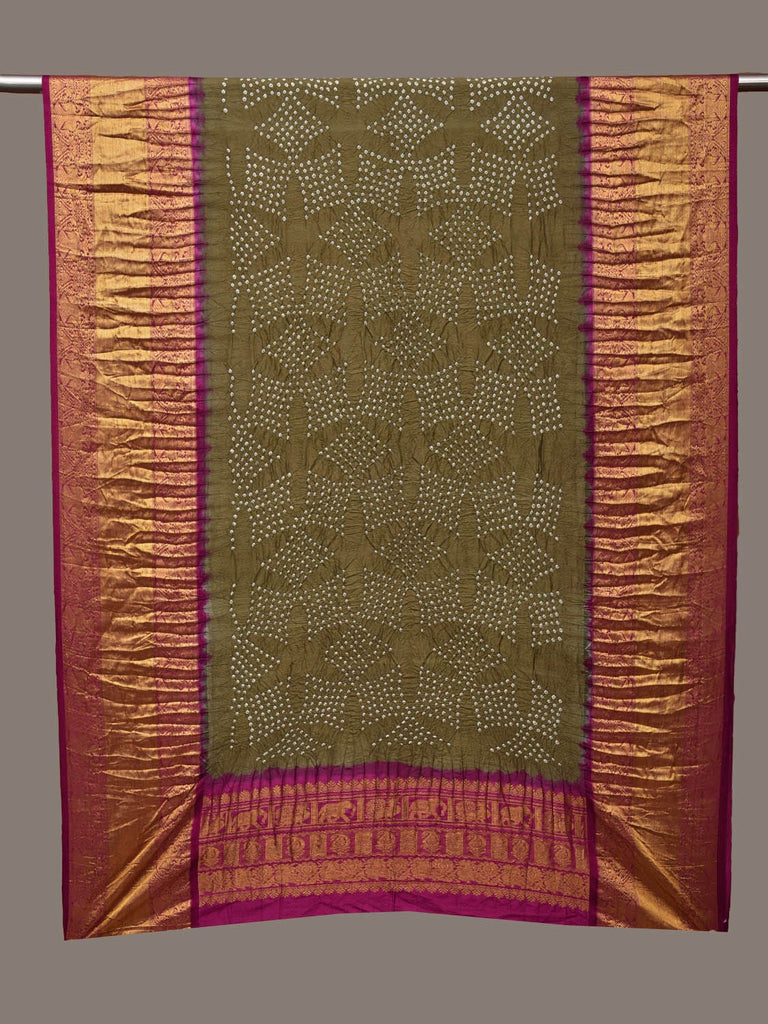 Olive and Purple Bandhani Kanchipuram Silk Handloom Dupatta with Border Design ds3121