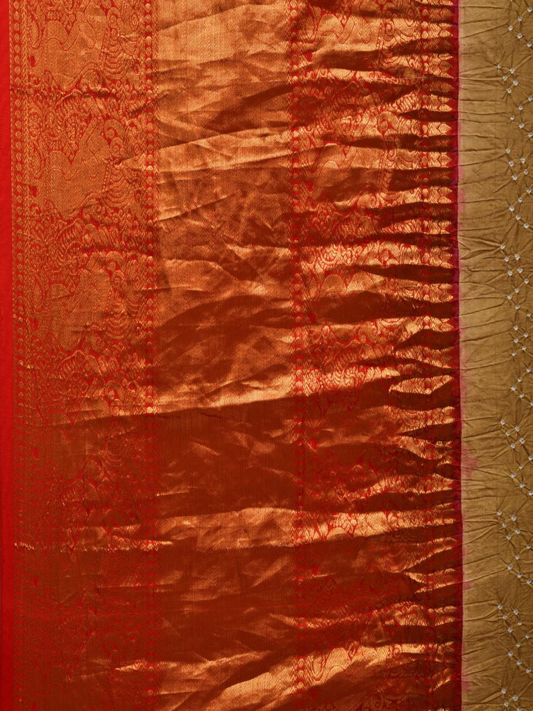 Olive Bandhani Kanchipuram Silk Handloom Saree with Border and Pallu Design bn0428