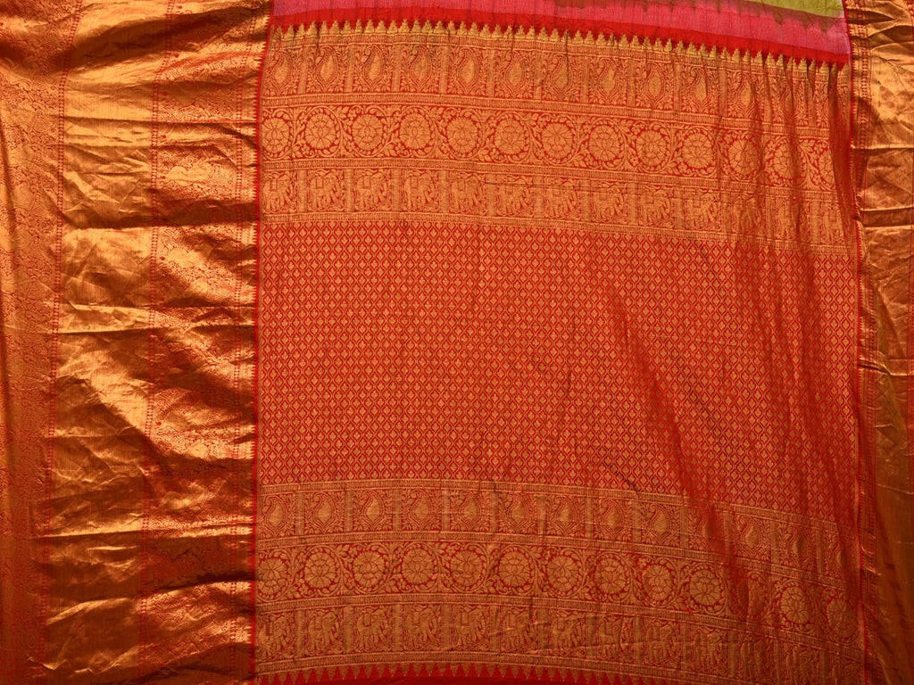 Olive Bandhani Kanchipuram Silk Handloom Saree with Pallu and Border Design bn0471