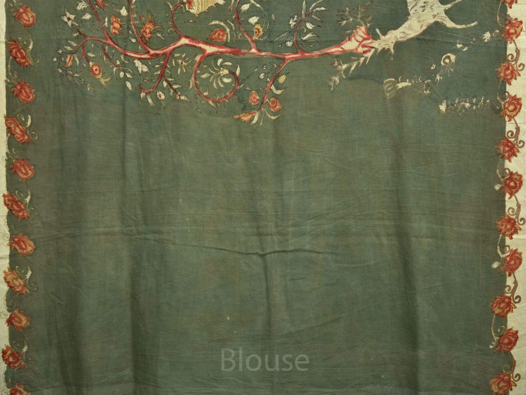 Olive Kalamkari Hand Painted Cotton Handloom Saree with Animals Design kl0102