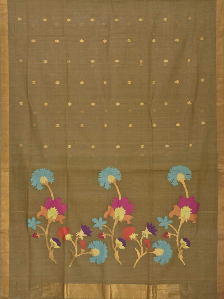 Olive Khadi Cotton Handloom Saree with Flower Pallu Design kh0287