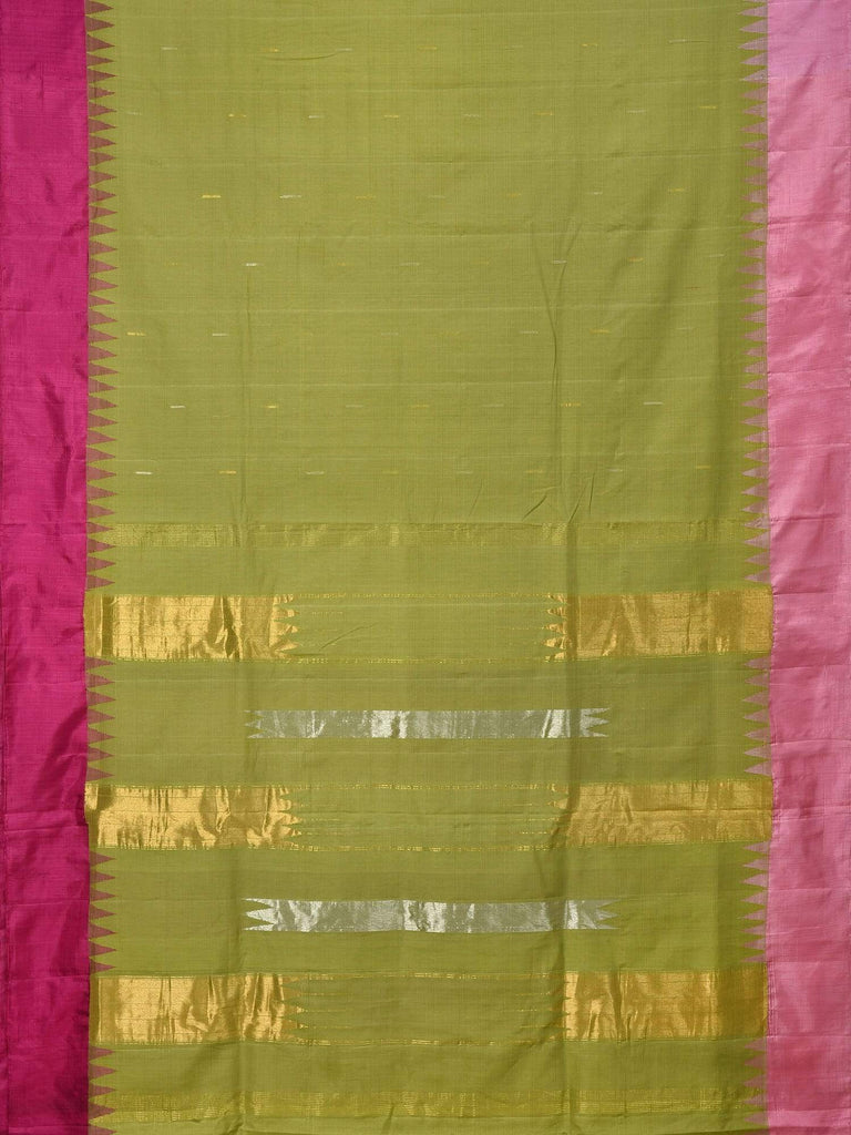 Olive Khadi Cotton Handloom Saree with Silk Border and Zari Strips Pallu Design No Blouse kh0430