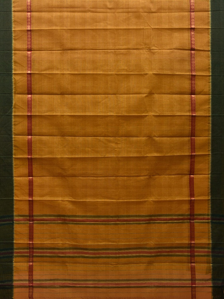 Olive Narayanpet Cotton Handloom Plain Saree with Checks Design No Blouse np0558