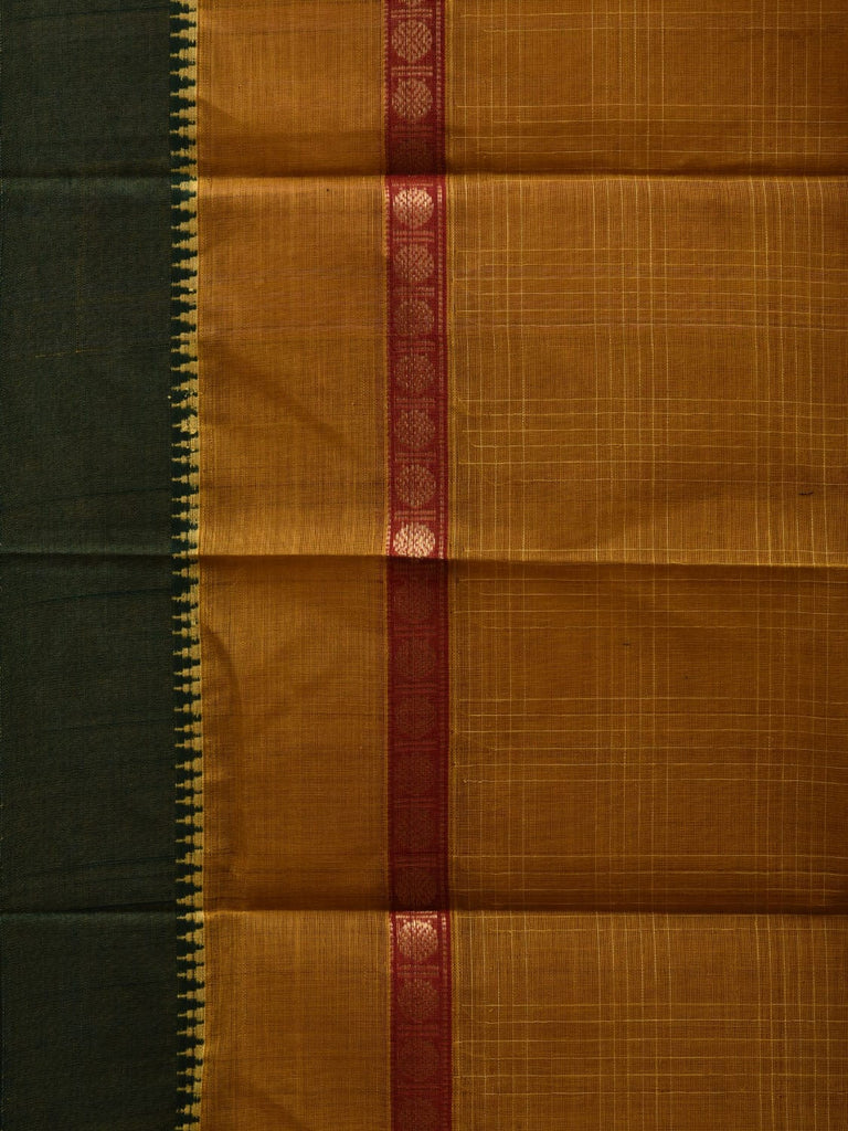 Olive Narayanpet Cotton Handloom Plain Saree with Checks Design No Blouse np0558