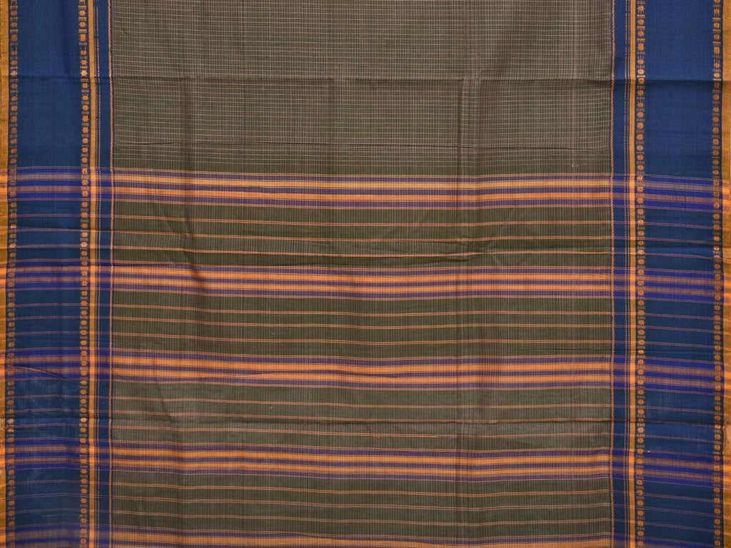 Olive Narayanpet Cotton Handloom Saree with Checks Design No Blouse np0229