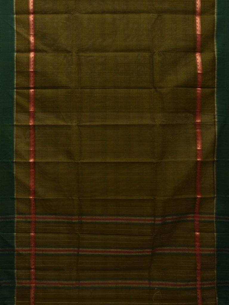 Olive Narayanpet Cotton Handloom Saree with Checks Design No Blouse np0476