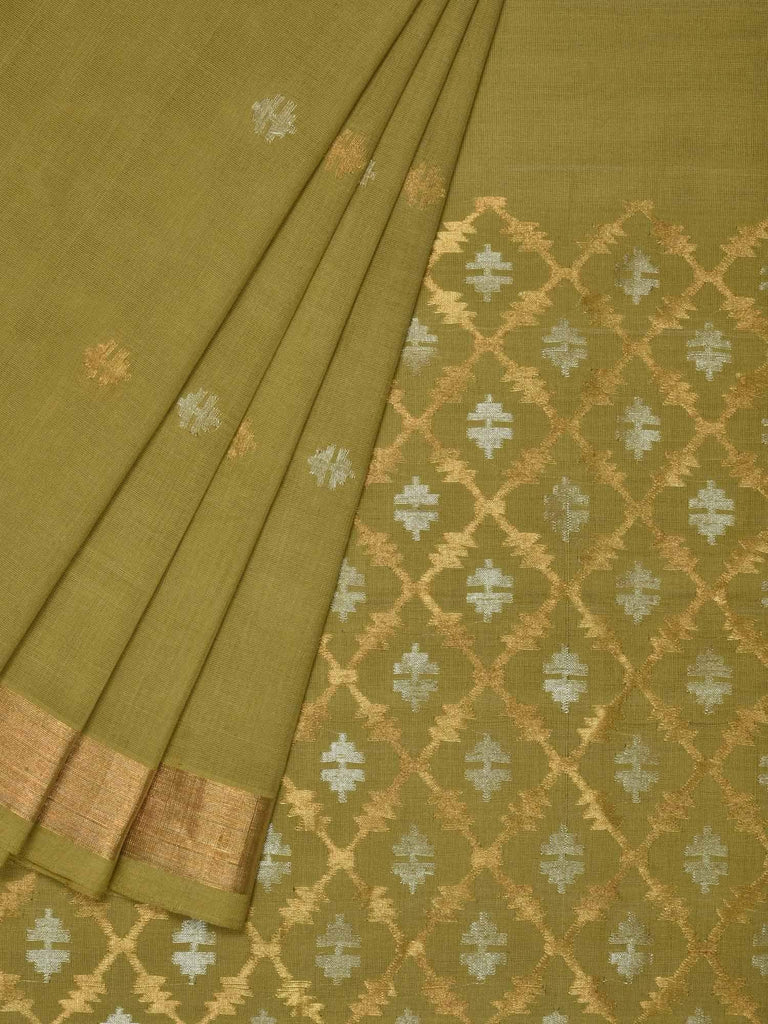 Olive Uppada Cotton Handloom Saree with Jamdani Pallu Design u1491