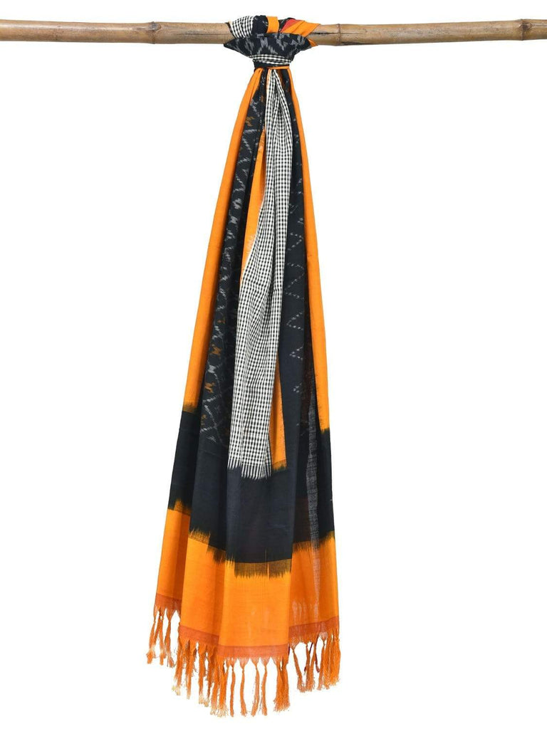 Orange and Black Pochampally Ikat Cotton Handloom Dupatta with Triple Design ds1813