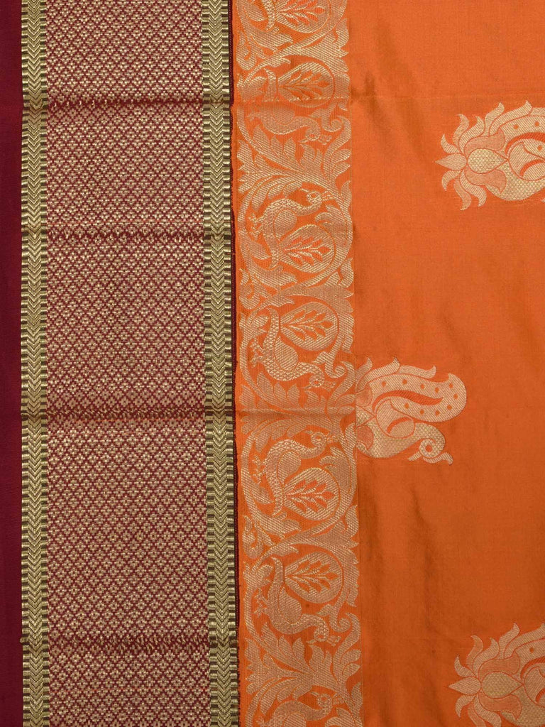 Orange and Blue Kanchipuram Silk Handloom Saree with Half-Half Design K0332