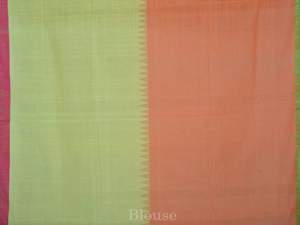 Orange and Green Khadi Cotton Handloom Saree with One Side Peacock and Parrot Design kh0350