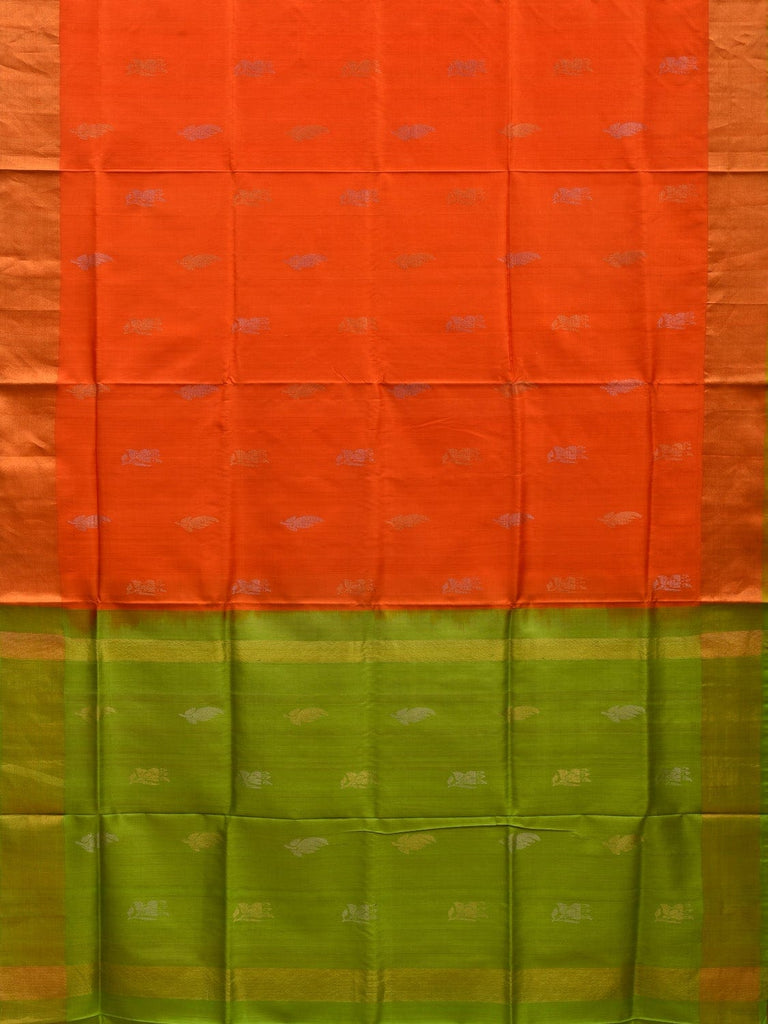 Orange and Green Uppada Silk Handloom Saree with Body Buta Design u1831