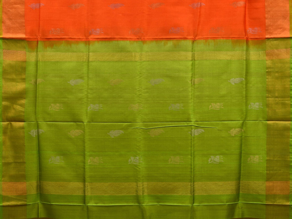 Orange and Green Uppada Silk Handloom Saree with Body Buta Design u1831