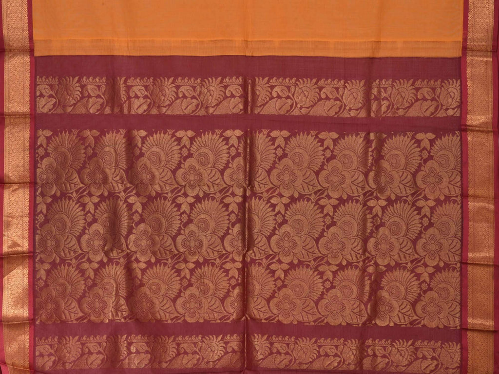 Orange and Maroon Gadwal Cotton Handloom Plain Saree with Rich Pallu G0197