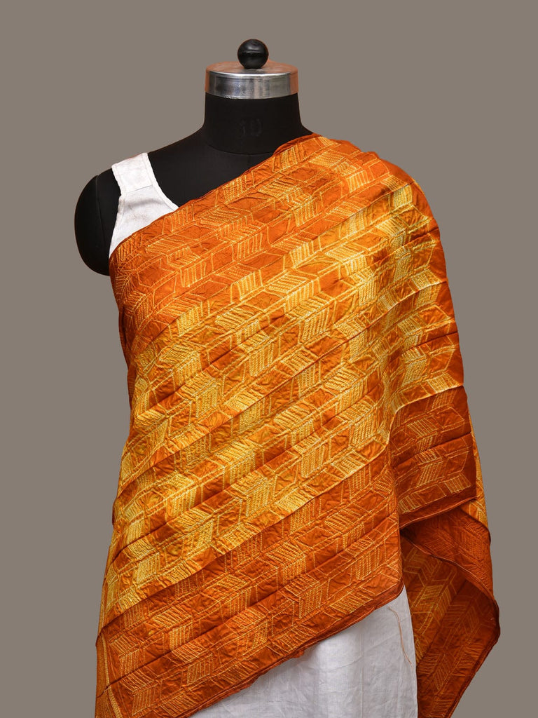 Orange and Yellow Shibori Silk Handloom Stole with Arrow Design ds3155