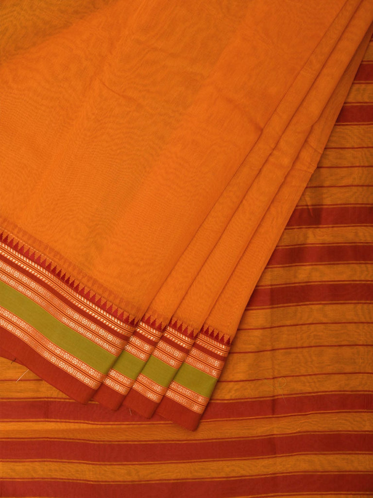 Orange Bamboo Cotton Plain Saree with Border Design bc0085