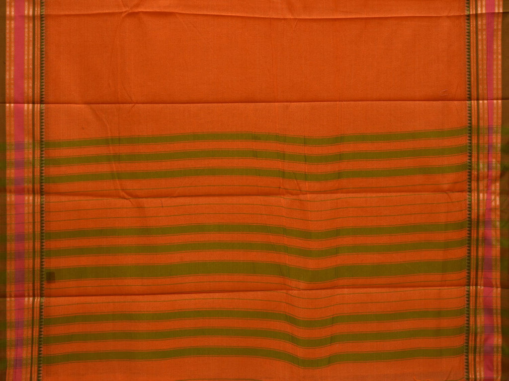 Orange Bamboo Cotton Plain Saree with Narayanpet Border Design No Blouse o0343