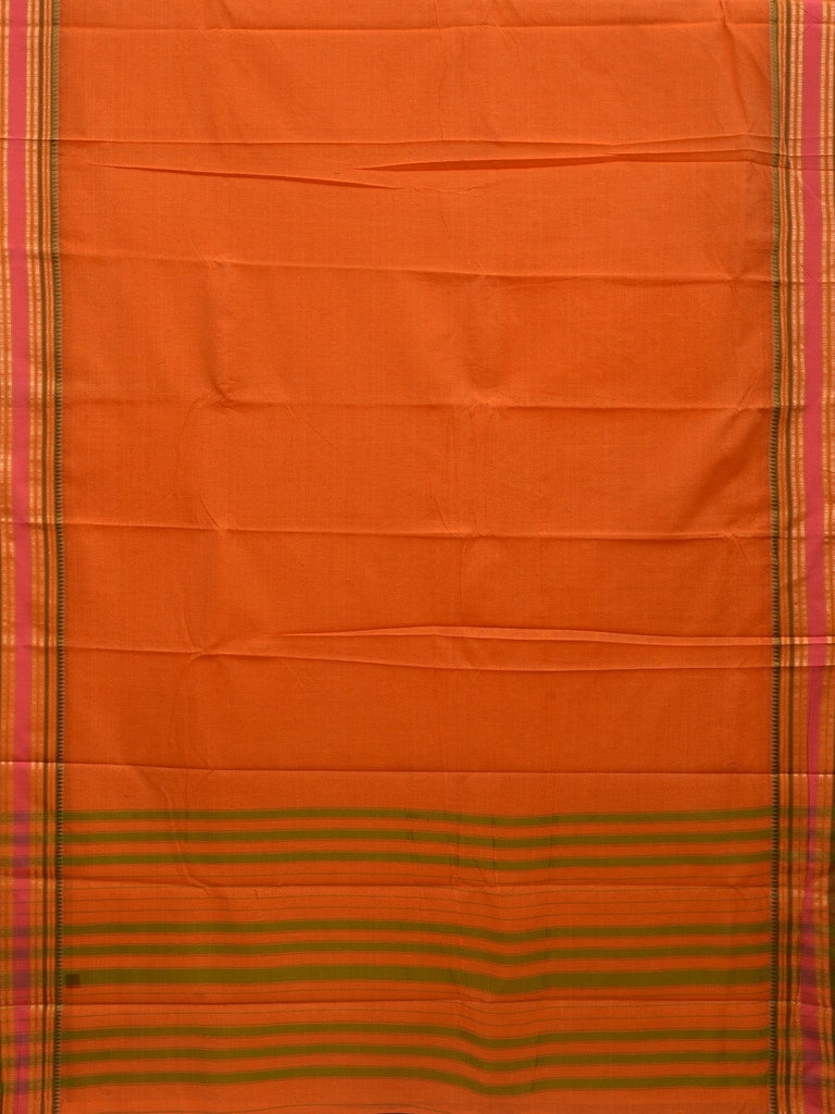 Orange Bamboo Cotton Plain Saree with Narayanpet Border Design No Blouse o0343