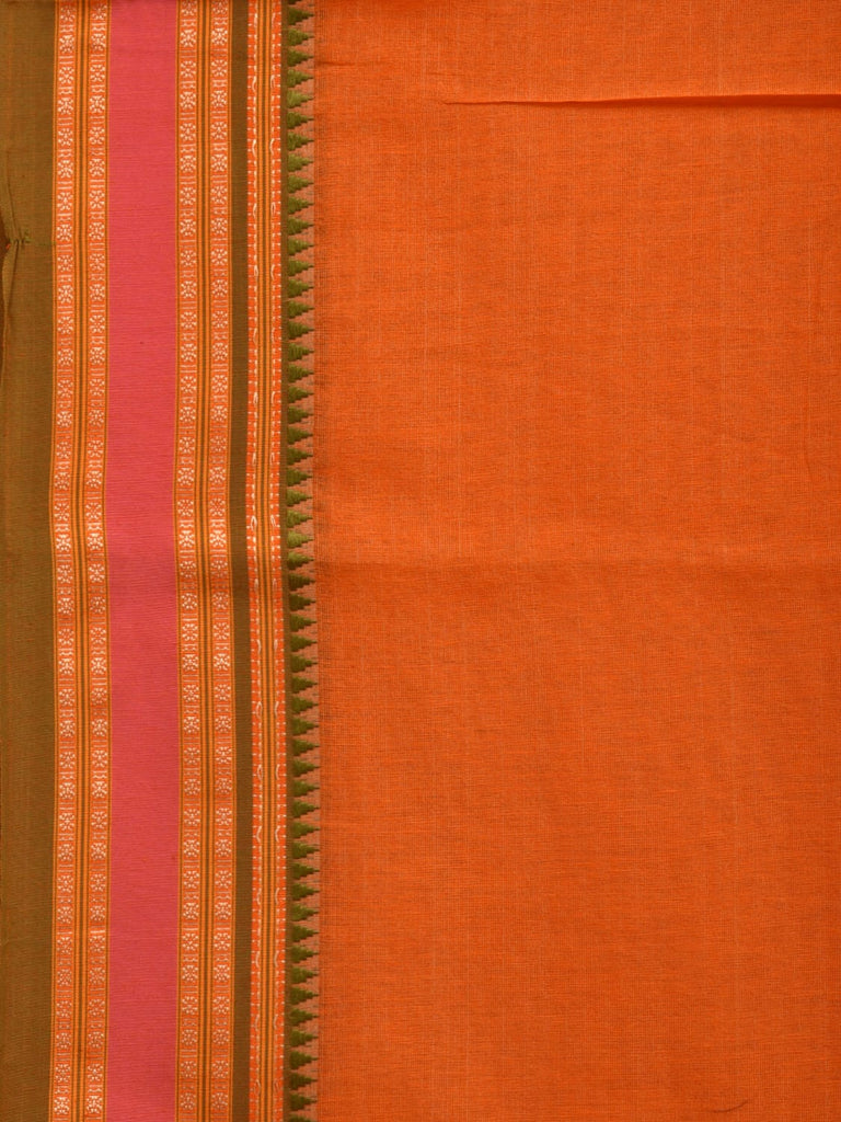 Orange Bamboo Cotton Plain Saree with Narayanpet Border Design No Blouse o0343