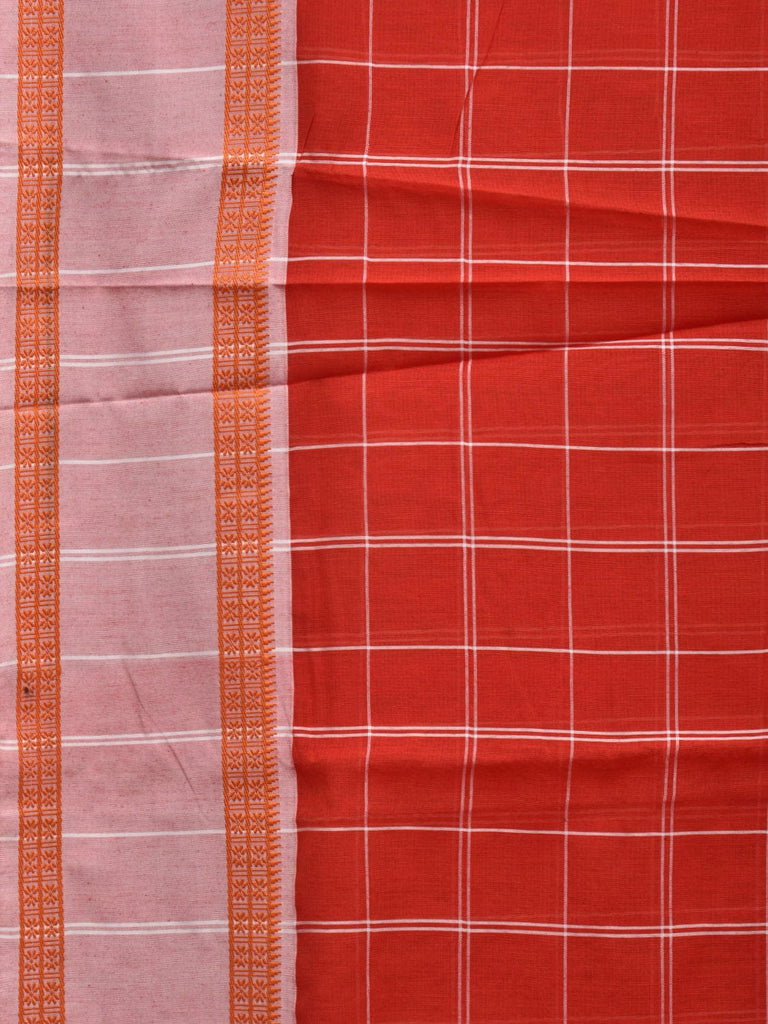 Orange Bamboo Cotton Saree with Checks Design No Blouse o0364