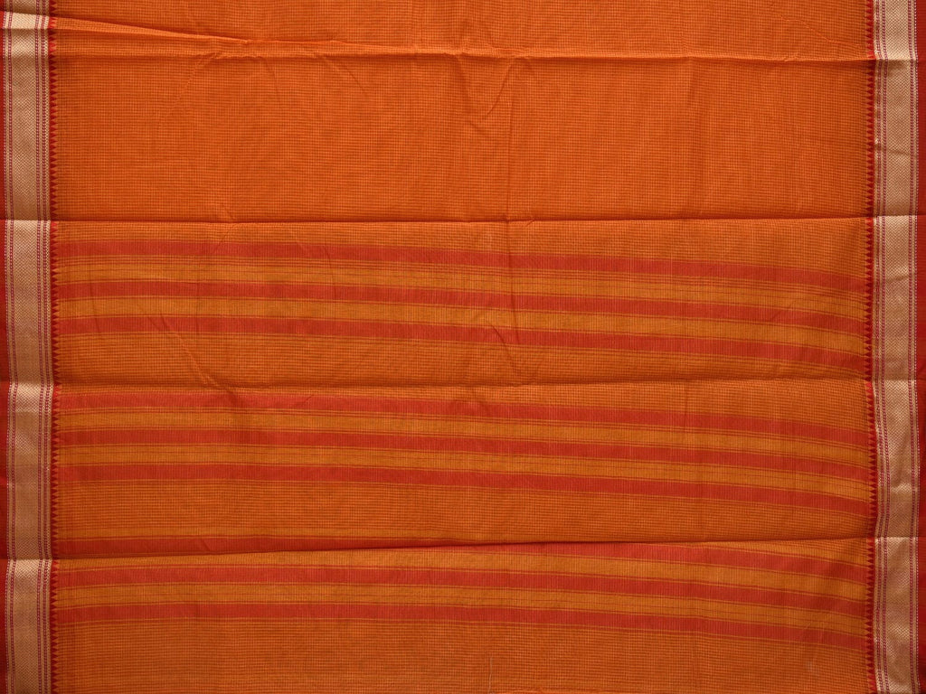 Orange Bamboo Cotton Saree with Small Checks Design No Blouse o0357