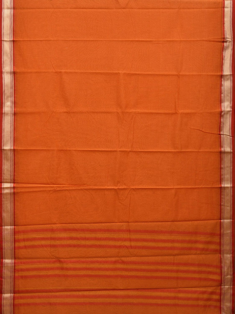 Orange Bamboo Cotton Saree with Small Checks Design No Blouse o0357