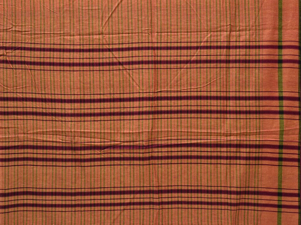 Orange Cotton Handloom Saree with Strips Design o0281