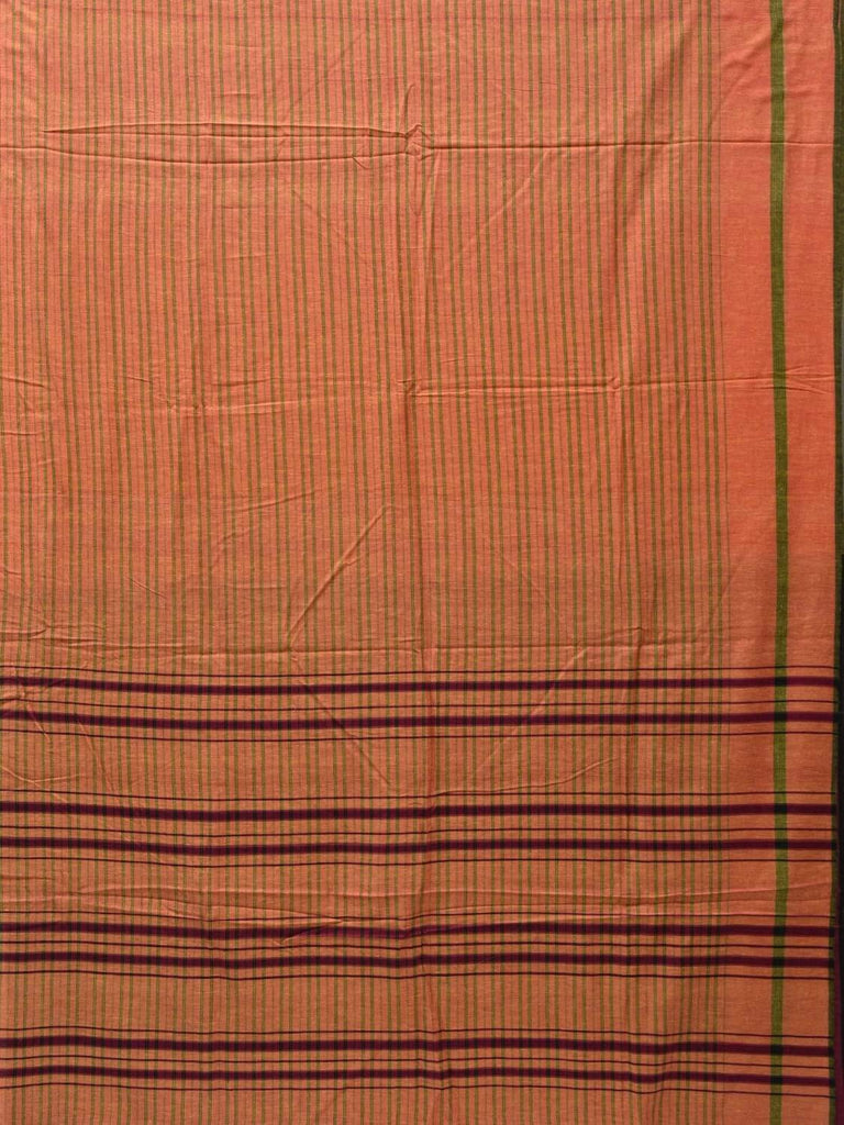 Orange Cotton Handloom Saree with Strips Design o0281