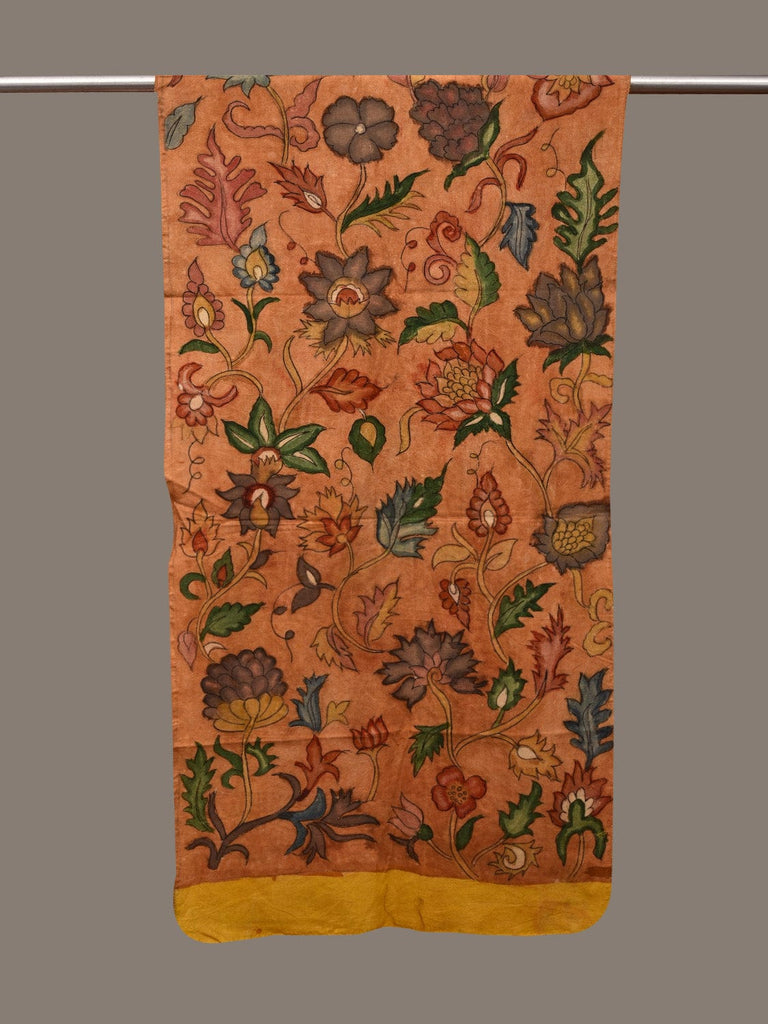 Orange Kalamkari Hand Painted Cotton Handloom Stole with Floral Design ds3033