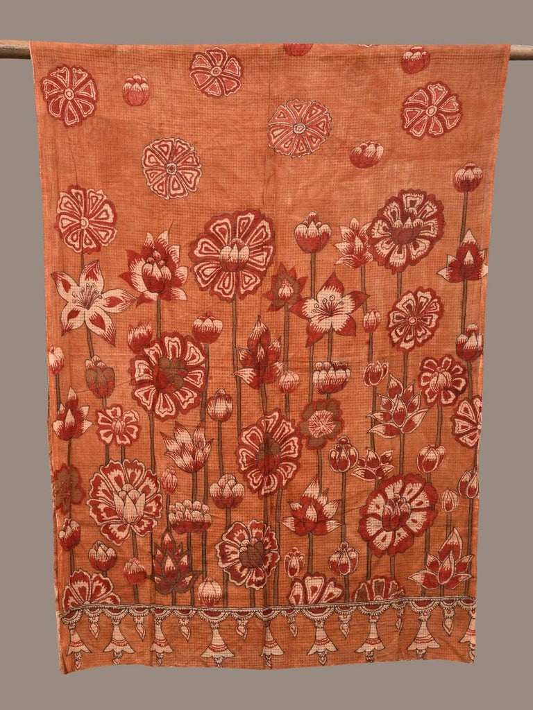 Orange Kalamkari Hand Painted Kota Cotton Handloom Dupatta with Flowers Design ds2016