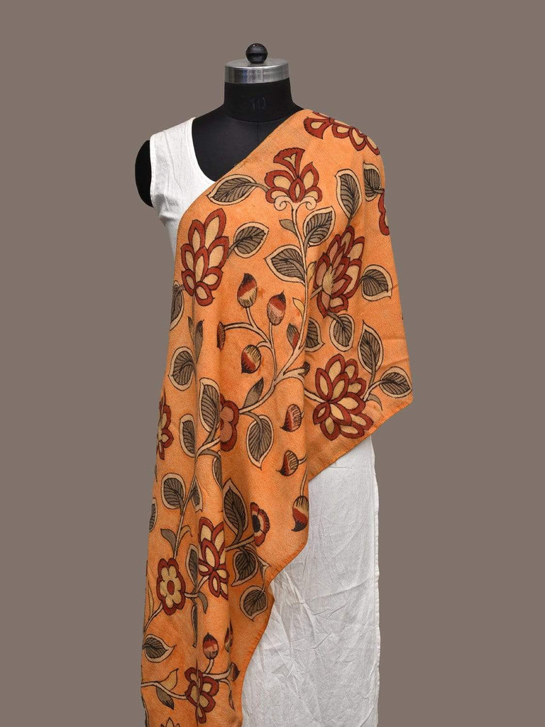 Orange Kalamkari Hand Painted Wool Handloom Stole with Flowers Design ds2025