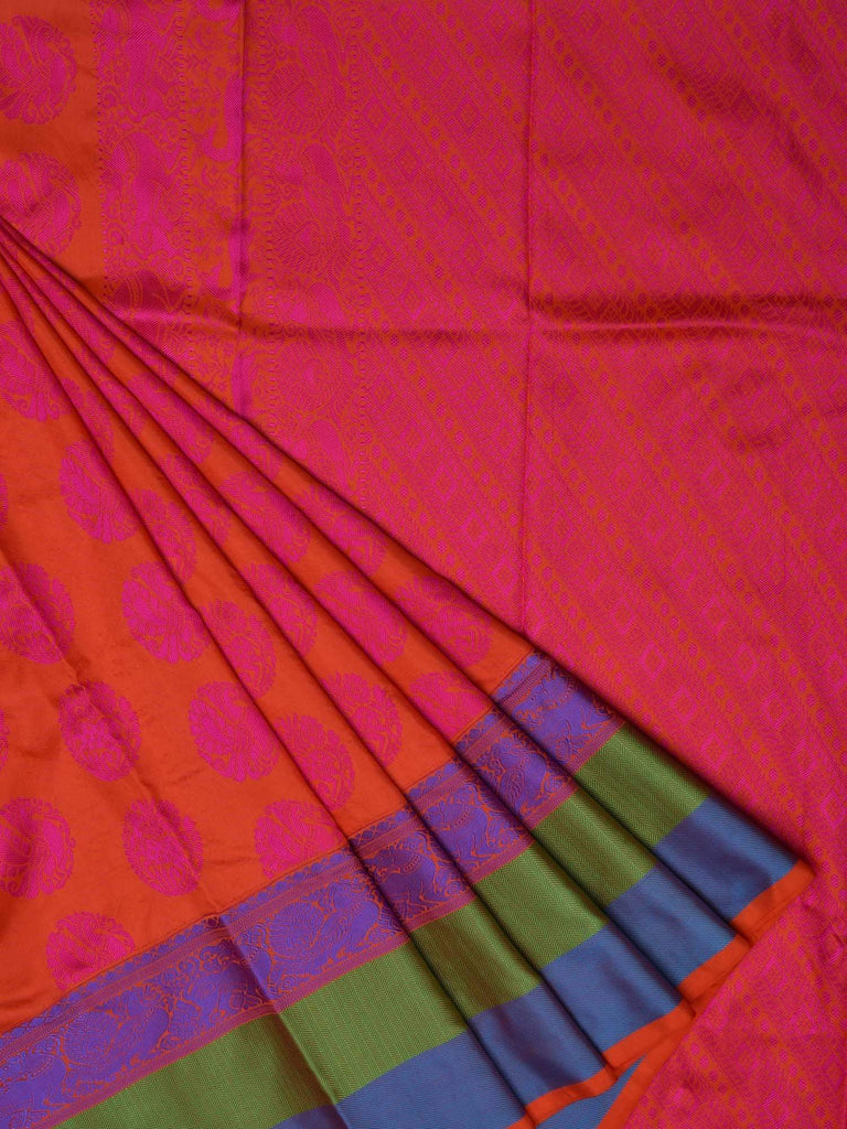 Orange Kanchipuram Silk Handloom Saree with All Over Buta Design K0286