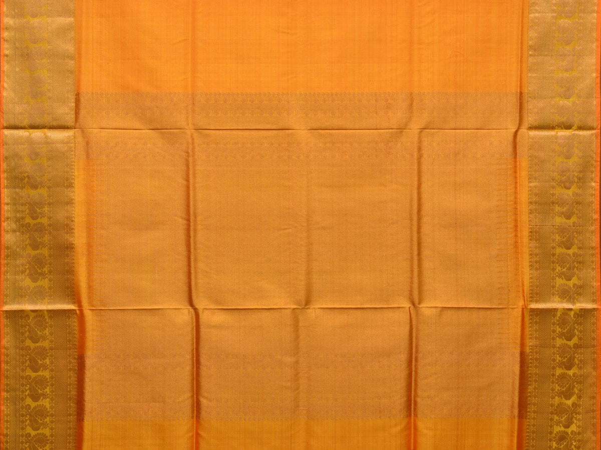 Orange Kanchipuram Silk Saree with Magenta Pink Border