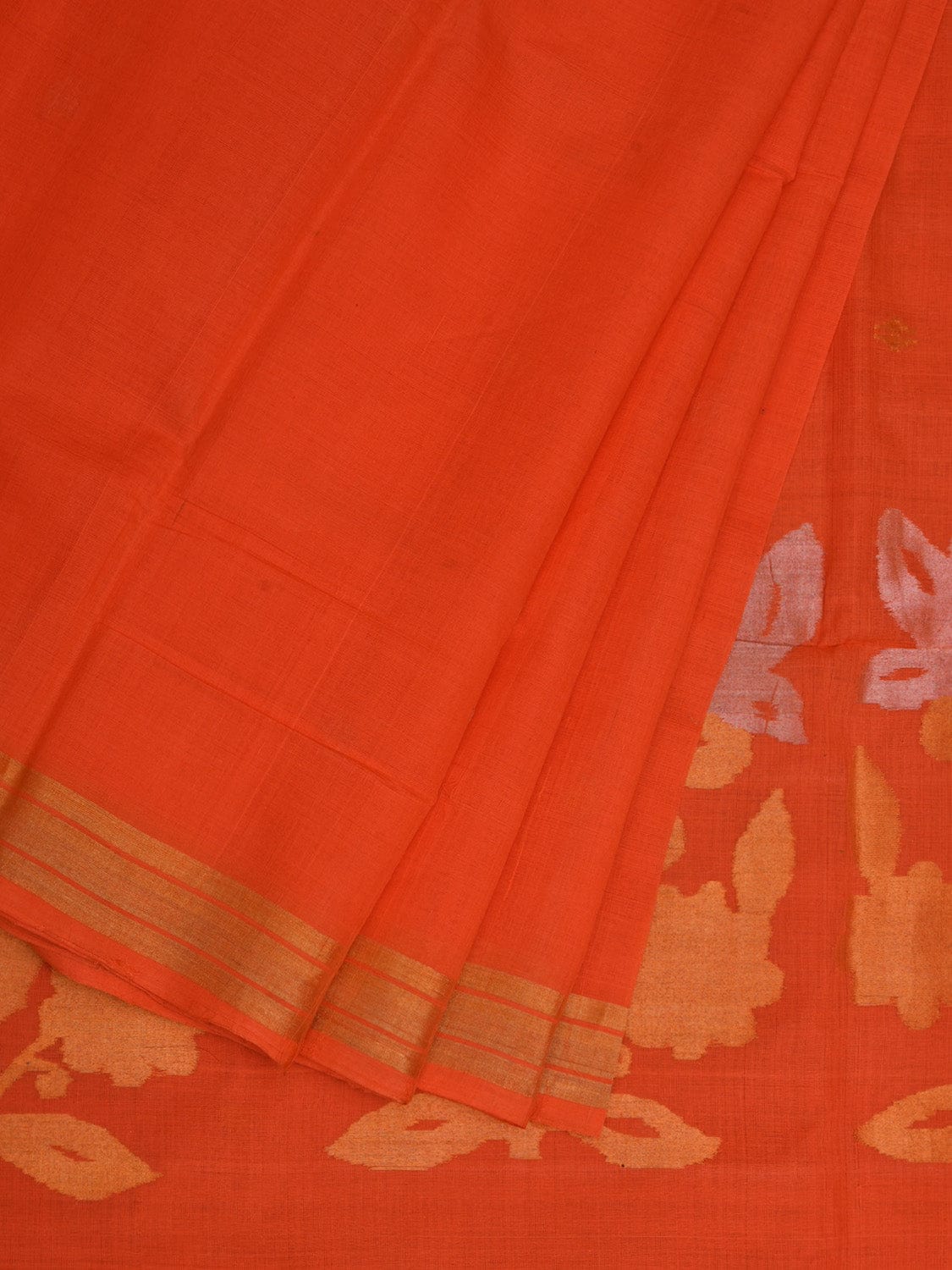Orange Khadi Cotton Handloom Saree with Flowers Pallu Design kh0581 ...
