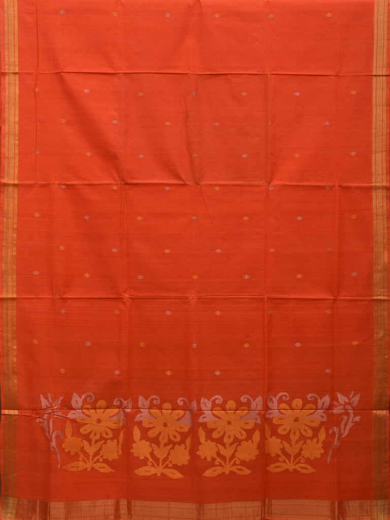 Orange Khadi Cotton Handloom Saree with Flowers Pallu Design kh0581