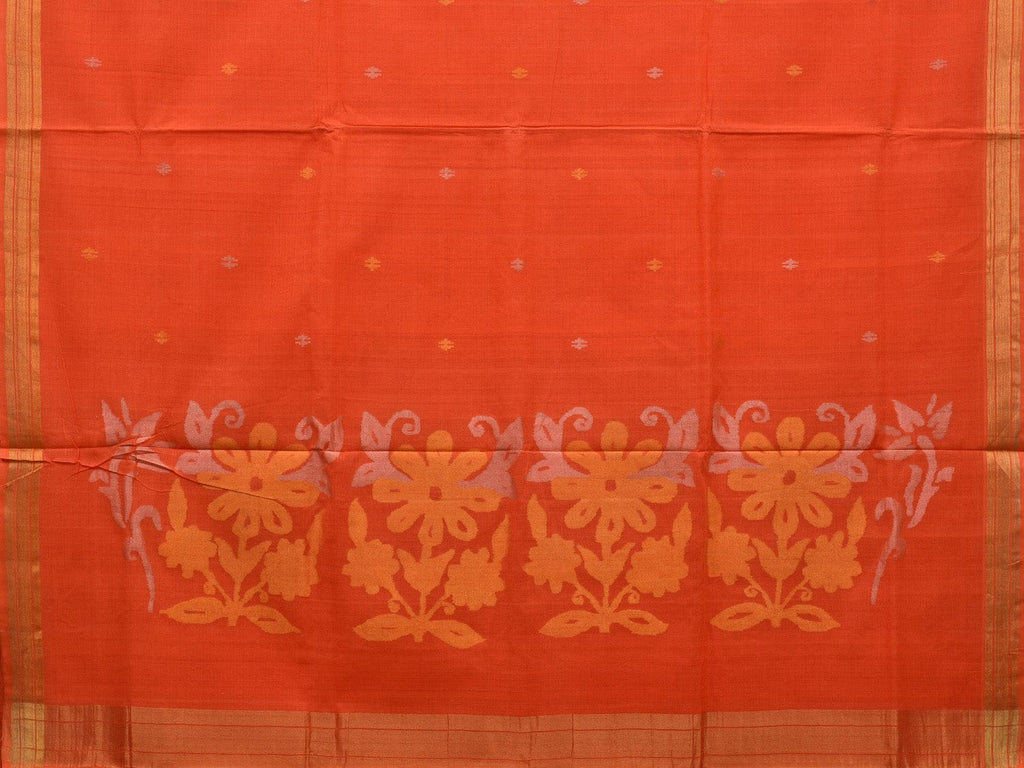 Orange Khadi Cotton Handloom Saree with Flowers Pallu Design kh0581