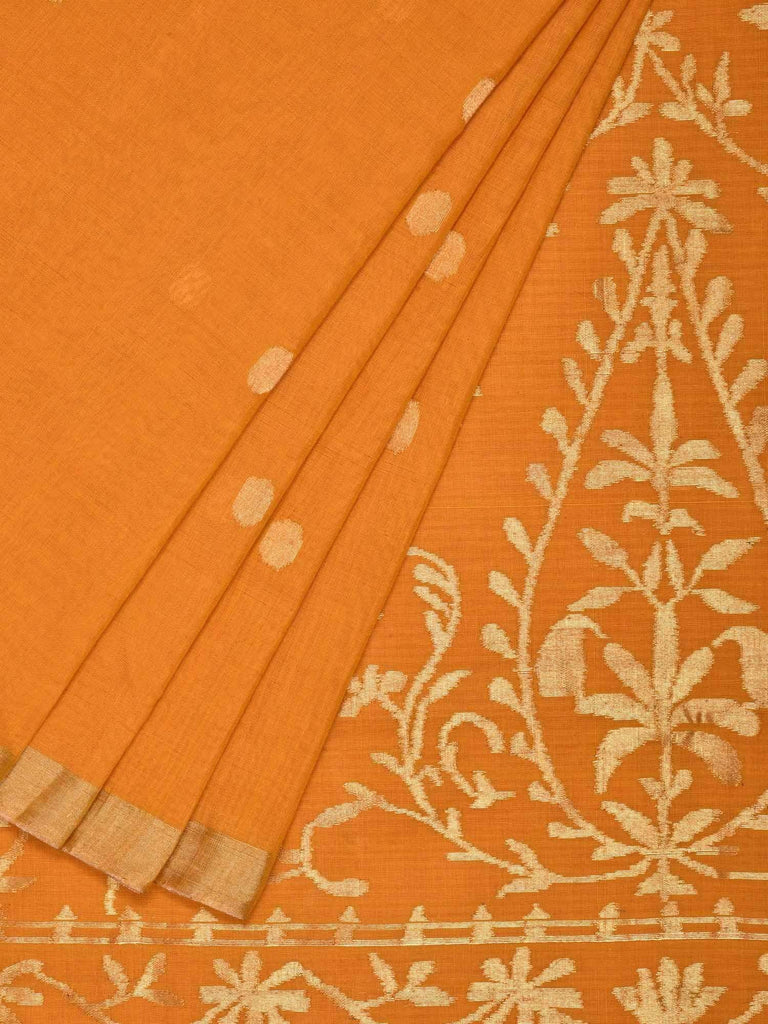 Orange Khadi Cotton Handloom Saree with Pallu Design kh0373
