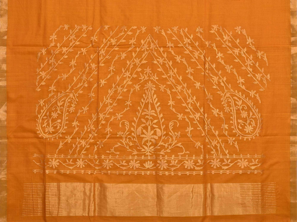 Orange Khadi Cotton Handloom Saree with Pallu Design kh0373