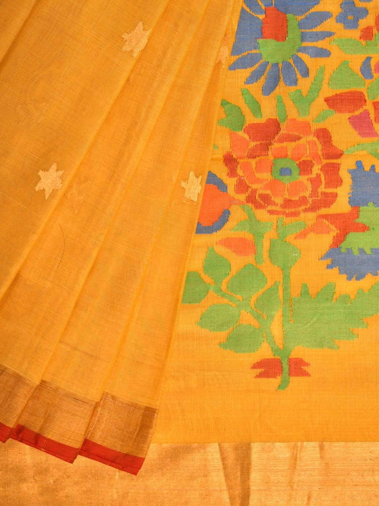 Orange Khadi Cotton Handloom Saree with Zari Border and Pallu Design kh0487