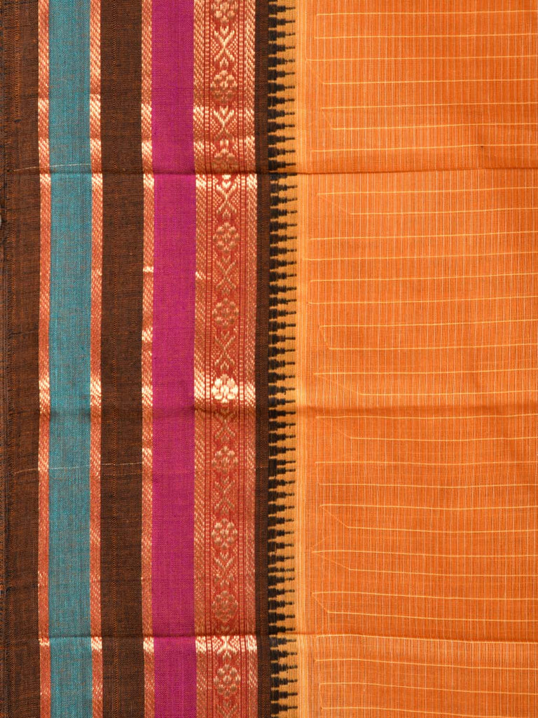 Orange Narayanpet Cotton Handloom Saree with Checks Design No Blouse np0298